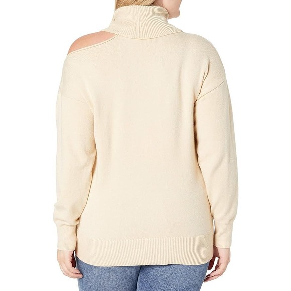 Women's Josephine Long Sleeve Cutout Loose Turtlenck Sweater , Crème Brulee, L - Picture 3 of 10